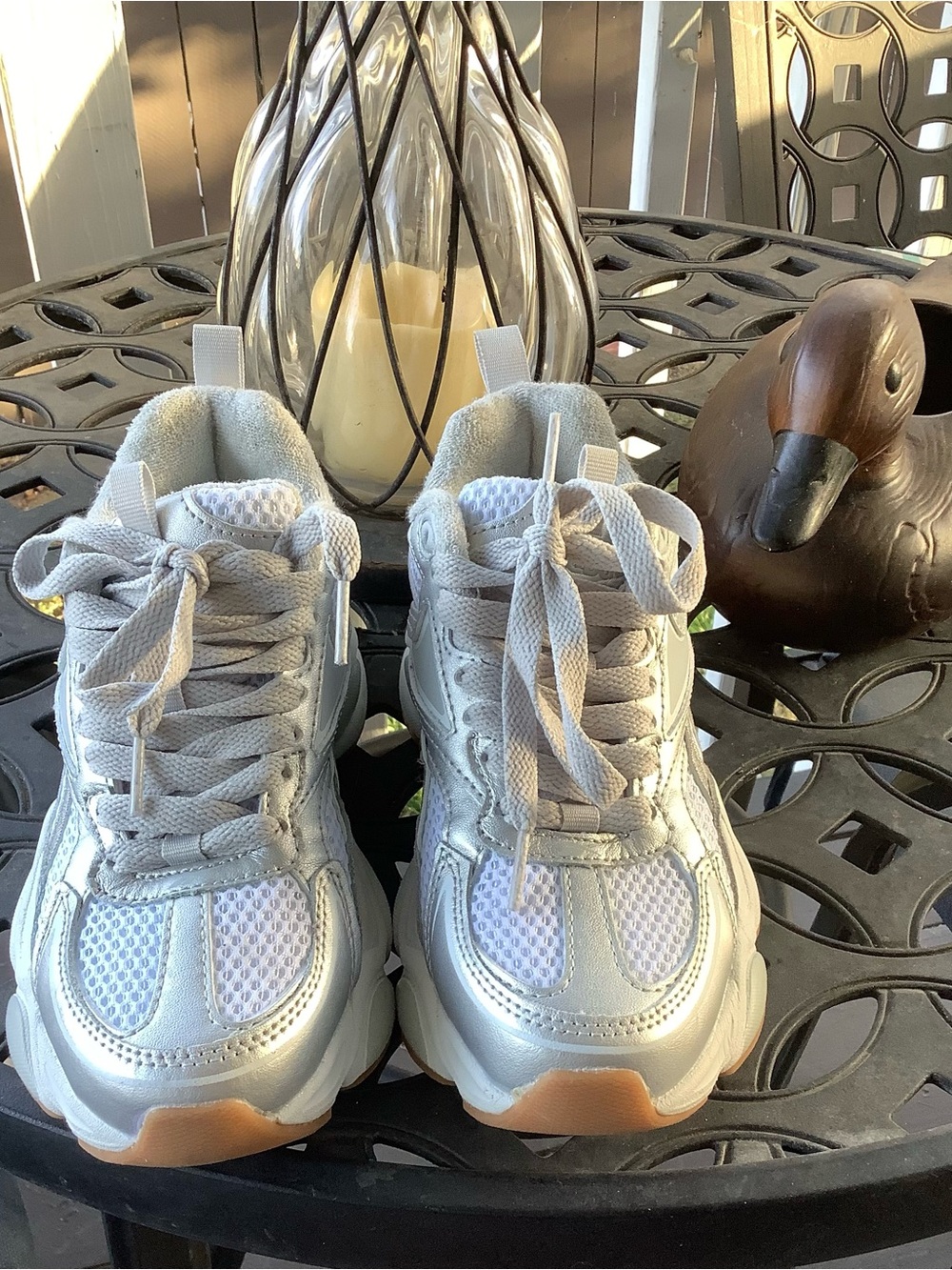 Reebok Silver and White Women's Chunky Mesh Sneakers New